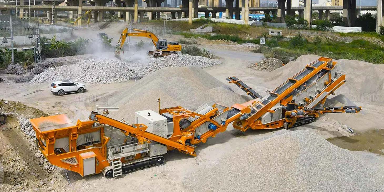 construction waste recycling through AIMIX impact crushing plant mobile