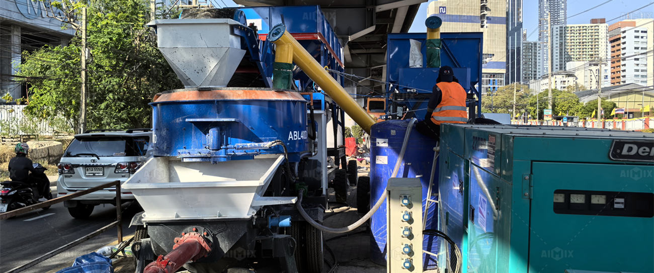Vertical Shaft Mobile Concrete Mixer with Pump in Thailand for Bridge Reinforcement