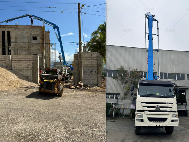 33m boom concrete truck pumping onsite