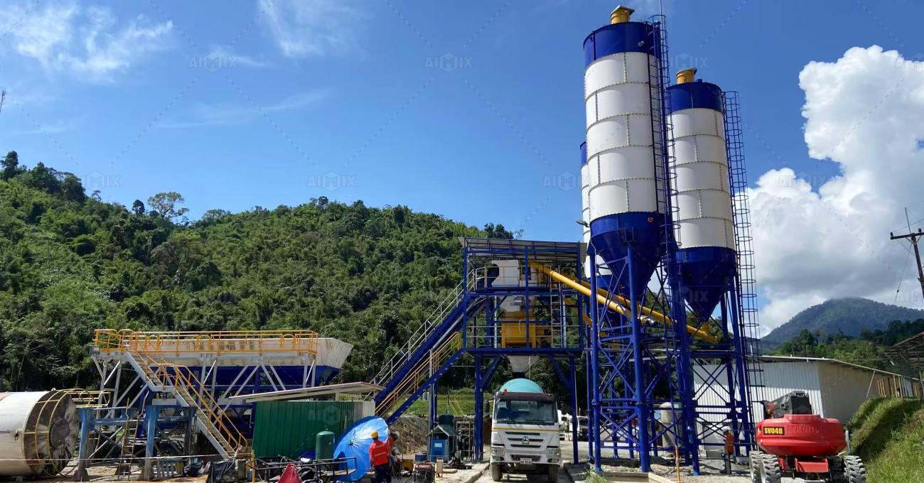 AJ60 concrete batching plant for customers in Laos
