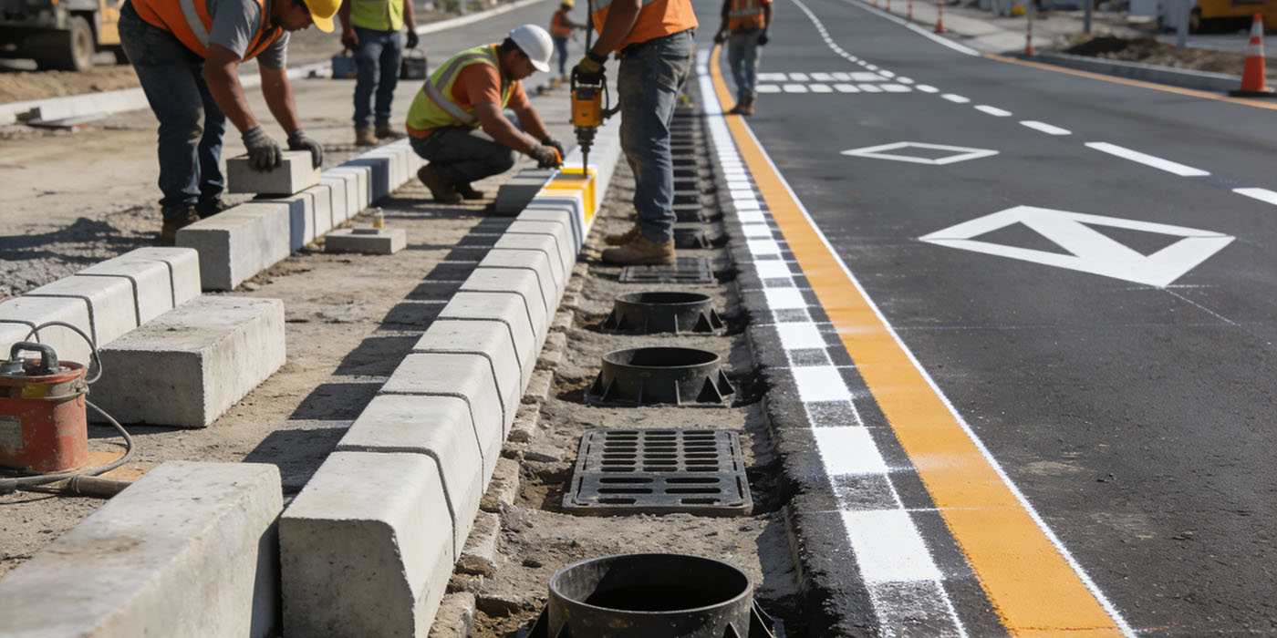 Curbs and Drainage Facilities Installation for asphalt road construction